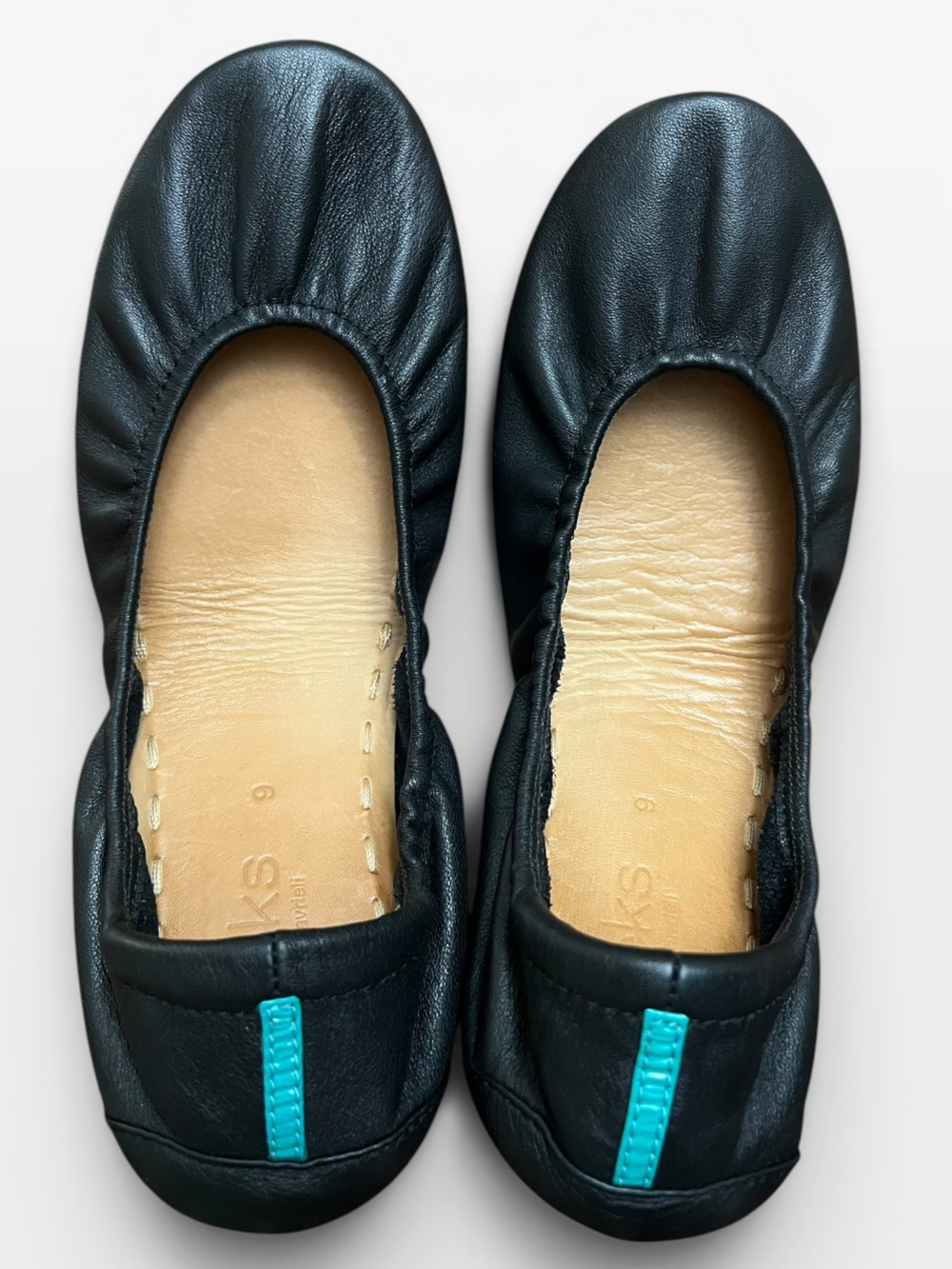 Tieks Matte Black Leather Ballet Flats Travel Foldable Shoes Size 9
